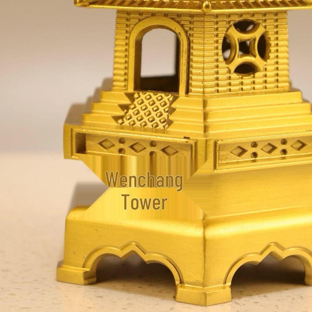 Thirteen-Story Pure Copper Wenchang Pagoda Ornament for Study Desk - Chinese Craftsmanship