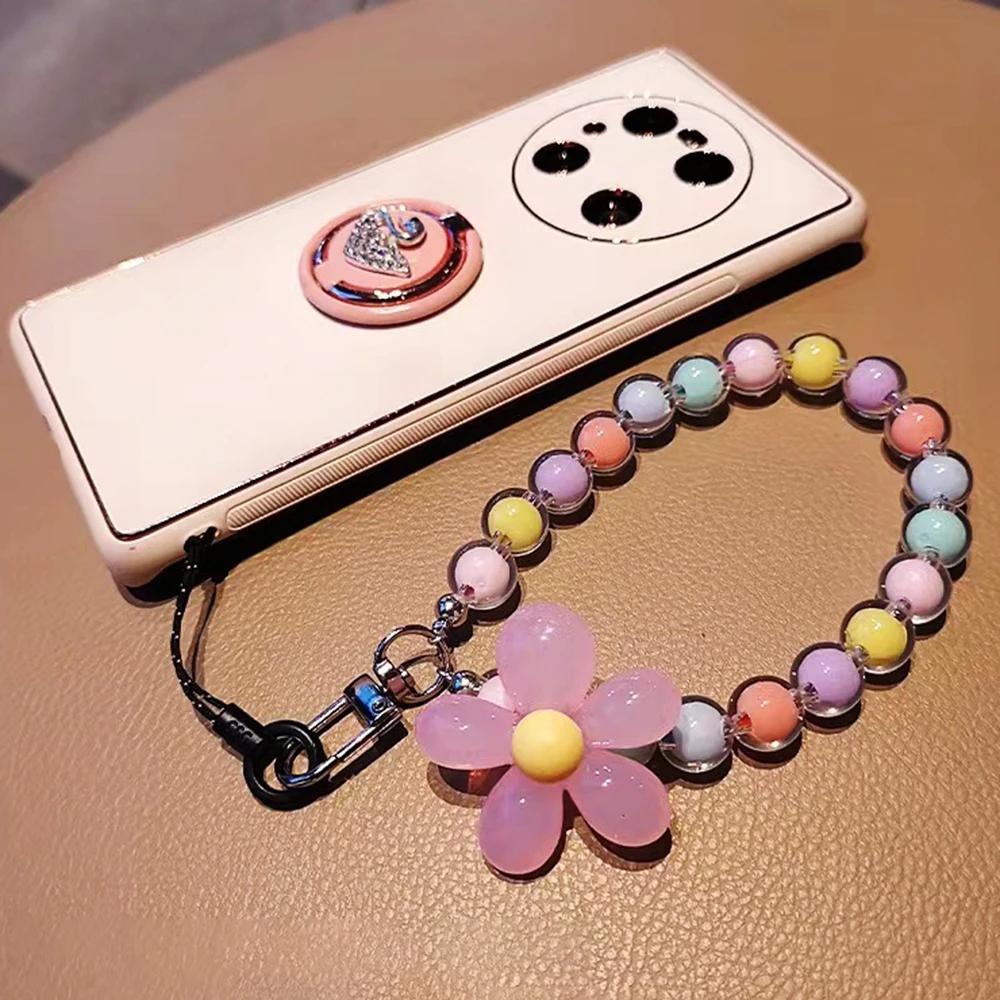 Anti-lost Lanyard Phone Key Short Wrist Pendant Colorful Macaron Round Bead Pendant Women's Hand-held Chain Mobile Phone Lanyard