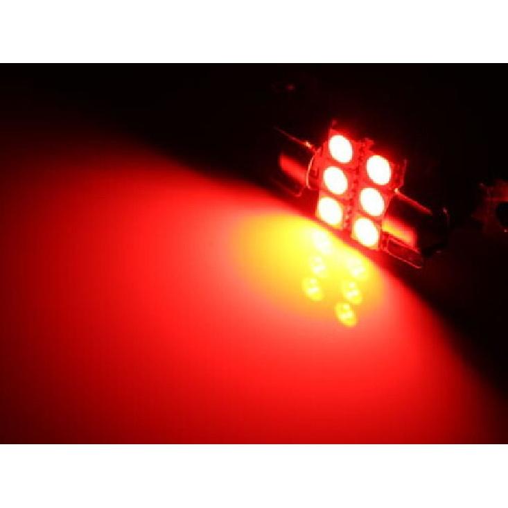 (2) Red 6-SMD LED Bulbs For Car Interior Dome Lights, 1.25" 31mm DE3175 DE3022
