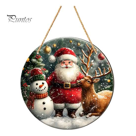Rustic Christmas Wall Decor Wooden Round Hanging Sign, Santa Claus Highland Cow Winter Theme Farmhouse Ornament Door Decor, Holiday Welcome for Indoor
