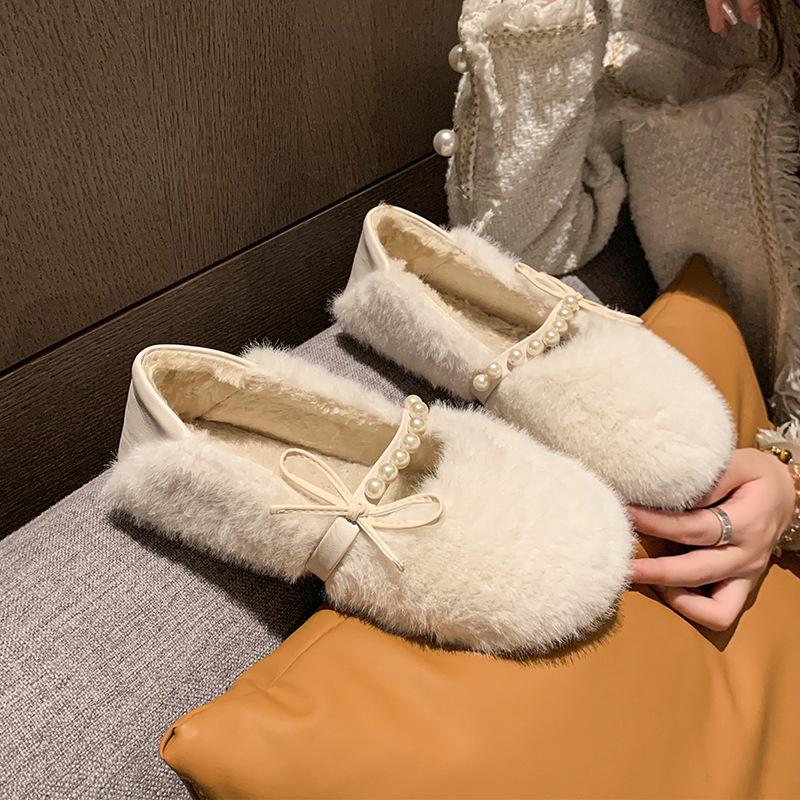 Mao Mao shoes women wear 2025 new autumn and winter cotton shoes plush Internet celebrities pedal small fragrant plush bean shoes