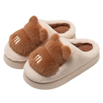 Para Cartoon Bear Fuzzy Kapcie Kobiety Zima Grube Pluszowe Ciepłe Kapcie Domowe Kobieta Eva Gruba Podeszwa Antypoślizgowe Zjeżdżalnie Wewnętrzne