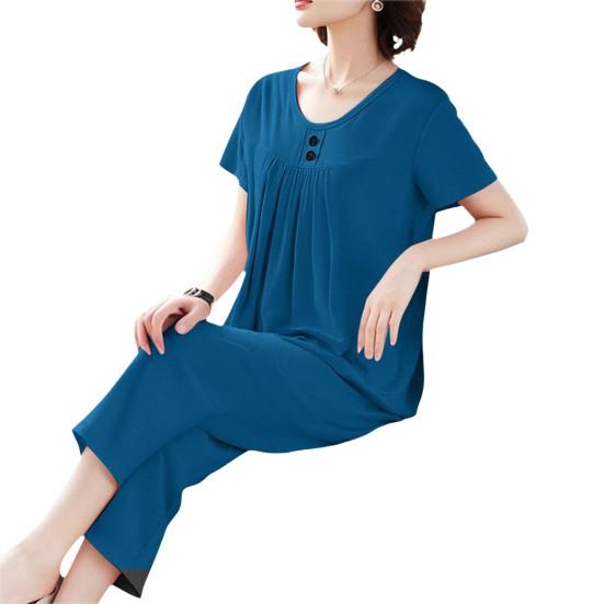 2-teiliges Damen-Pyjama-Set Kurzarm-Oberteil und Cropped-Hose Nachtwäsche-Set Sommerlich Lässig Lounge-Outfits