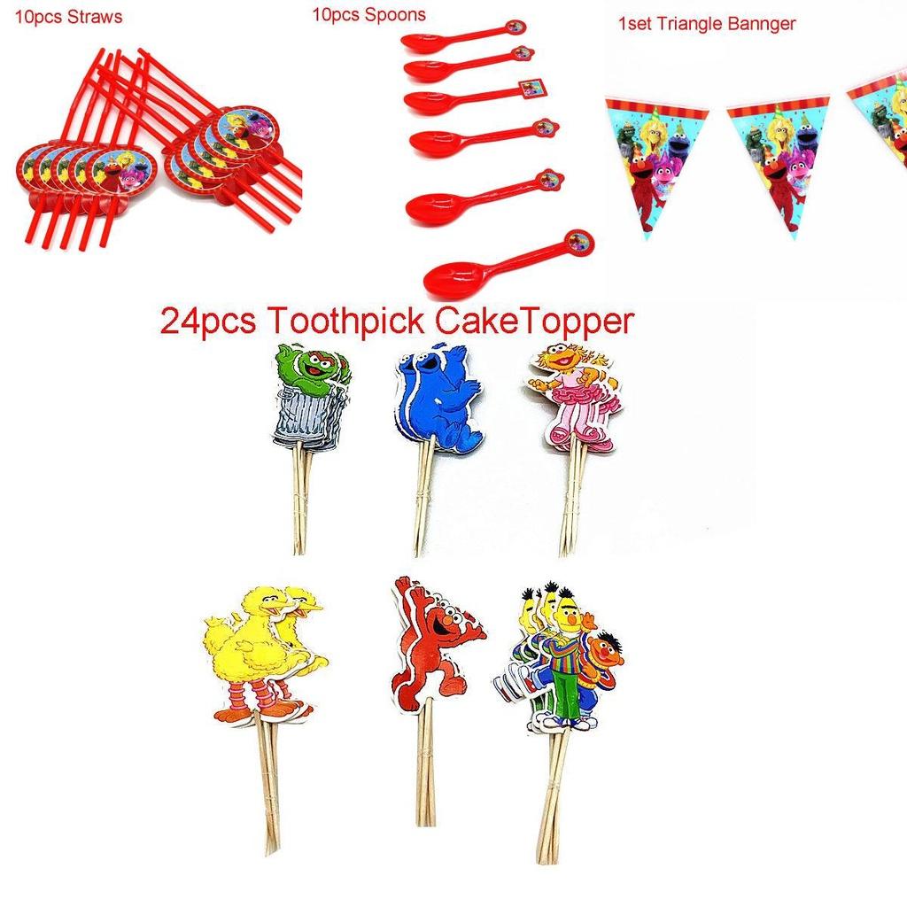 Feestartikelen voor een verjaardag met Sesamstraat-thema voor kinderen