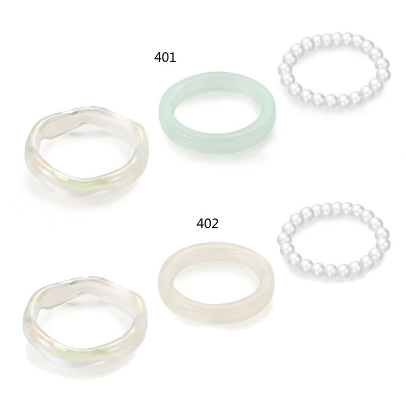 3 Pcs Minimalist Resin Finger Rings Beaded Elastic Stackable Ring Fashion Statement Ring Jewelry for Women Teen Girls