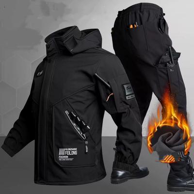 Thickened Fleece Winter Workwear Men's Jacket Pants Set Windproof Warm Waterproof Wear-resistant Construction Site Uniform