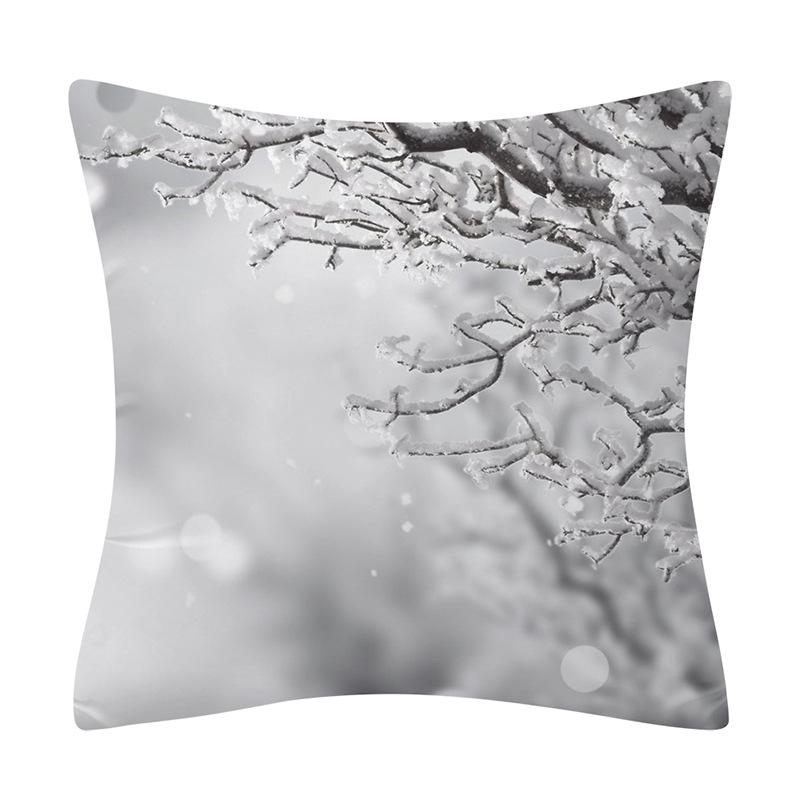 Snow Christmas Pillowcase Blue and White Printed Cushion Cover Snowflake  Tree Throw