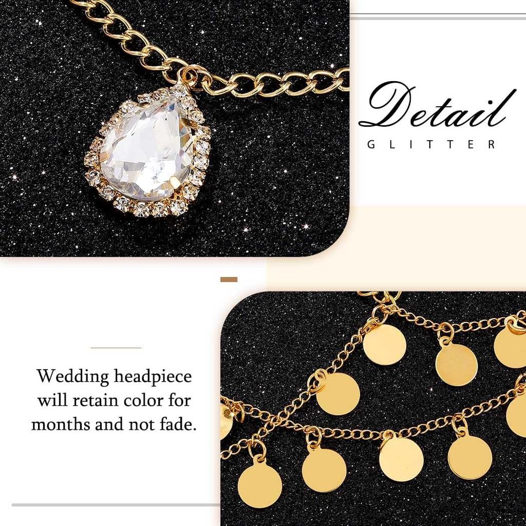 Fashey Boho Sequins Head Chain Gold Mesh Headpiece Cap Wedding Hair Accessories for Women
