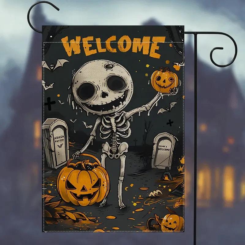 

1pc Happy Halloween Garden Flag Cute Ghost Pumpkin Print Suitable for Halloween Yard Outside Decoration No Flag Pole 12X18 Inch 30x45
