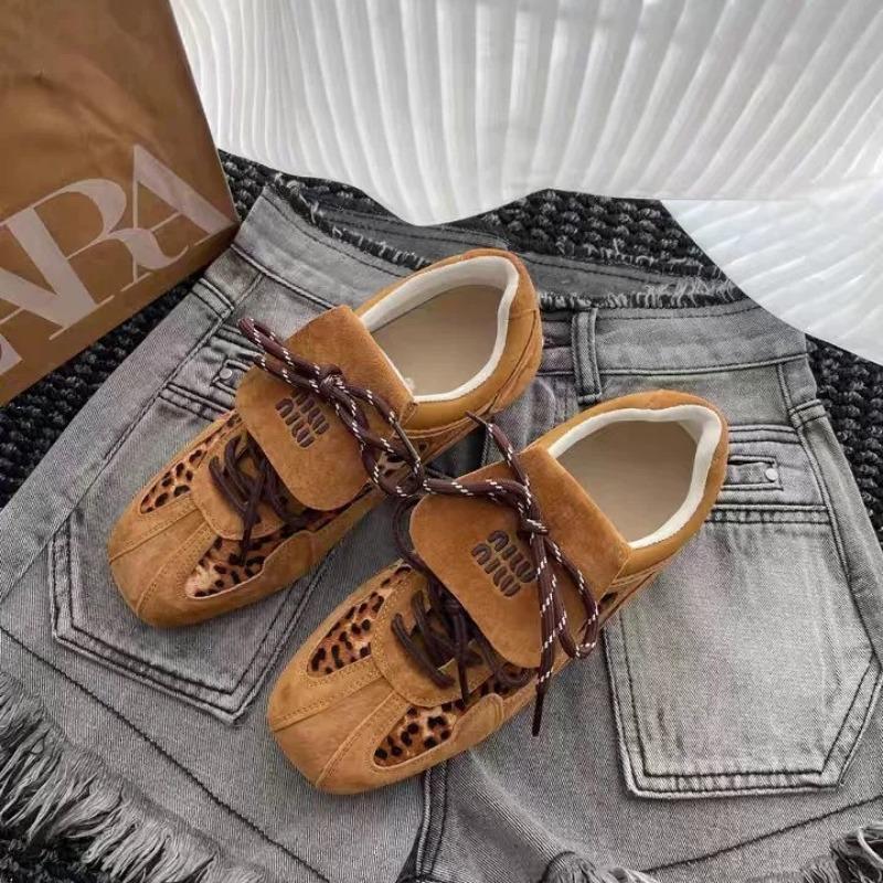 Cowhide horse hair niche leopard print shoes for women's new flat-bottomed casual sports board shoes for women