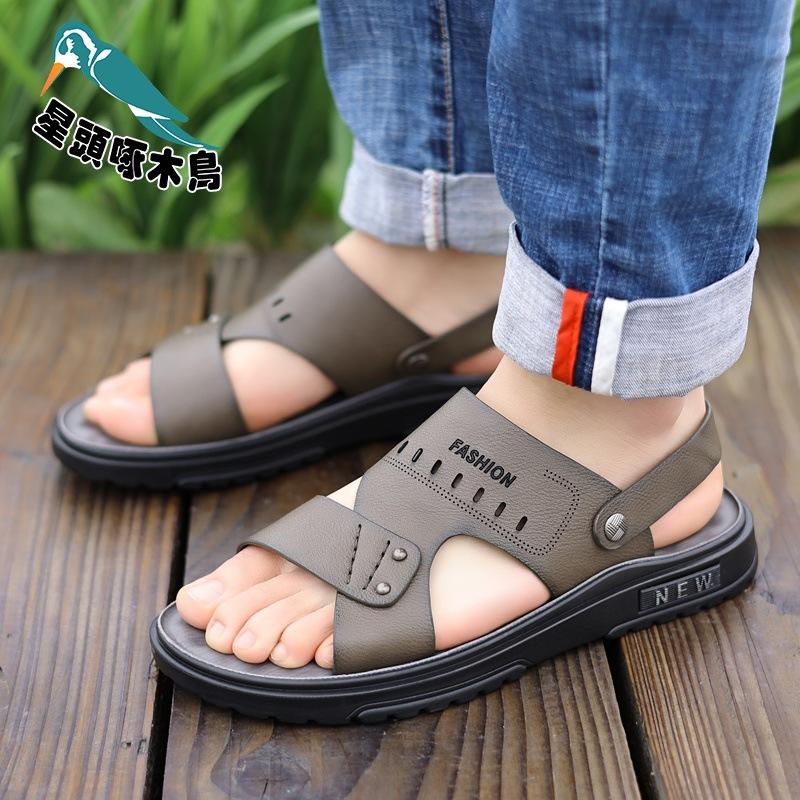 Sandals men's 2025 new summer leather outer wear leather beach shoes men's non-slip dual-purpose cool slippers