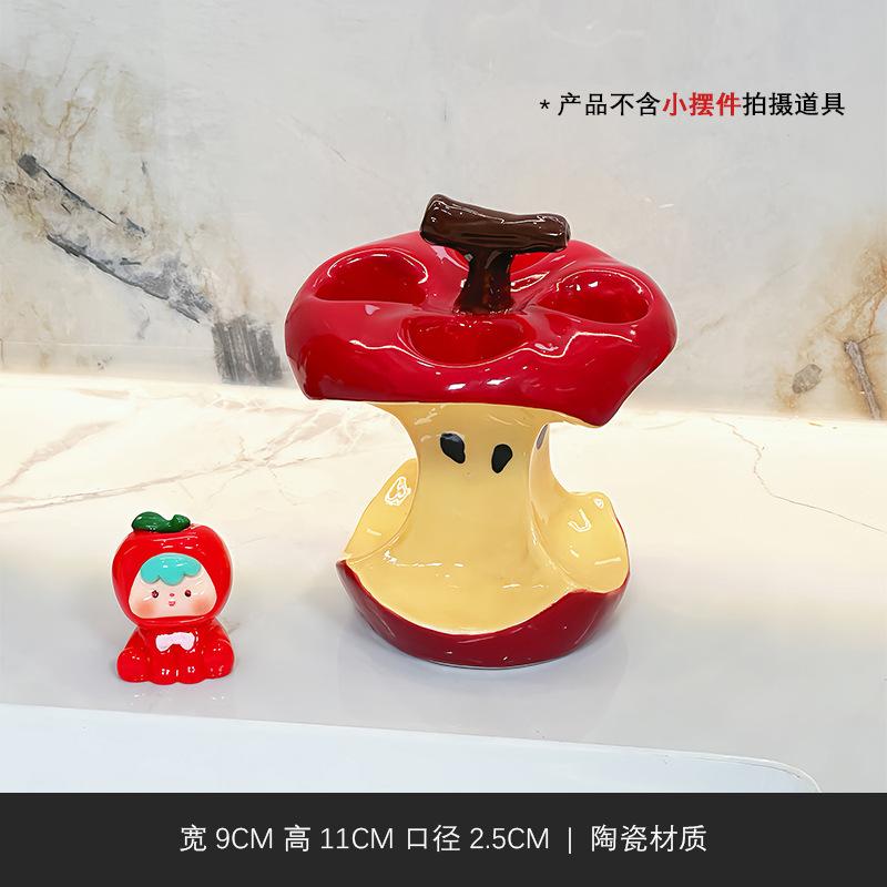 

Apple Toothbrush Rack Household Bathroom Creative Four Holes Storage Cylinder Manual Toothbrush Base Stand Ceramic Storage Rack