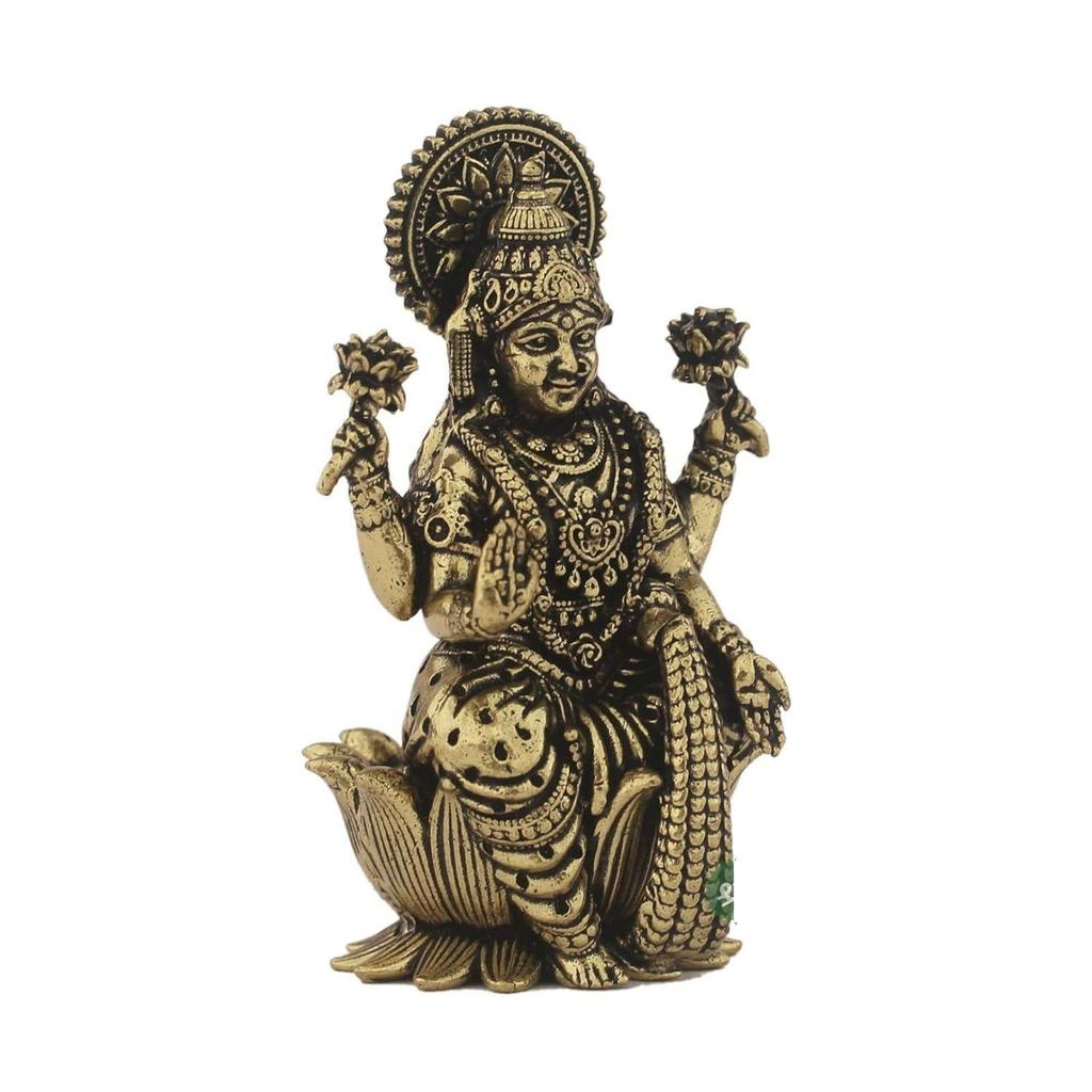 Handgefertigte Messingstatue der Göttin Laxmi für den Haustempel | 2,5" Maa Lakshmi Figur Idol Murti Heiliges Symbol des Reichtums | Perfekt für Rituale & zum Verschenken
