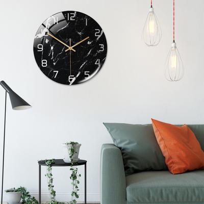 12 Inch Round Marble Wall Clock Numerals Design Mirror Wall Clock Home Decorations For Living Room Kitchen Bedroom Office