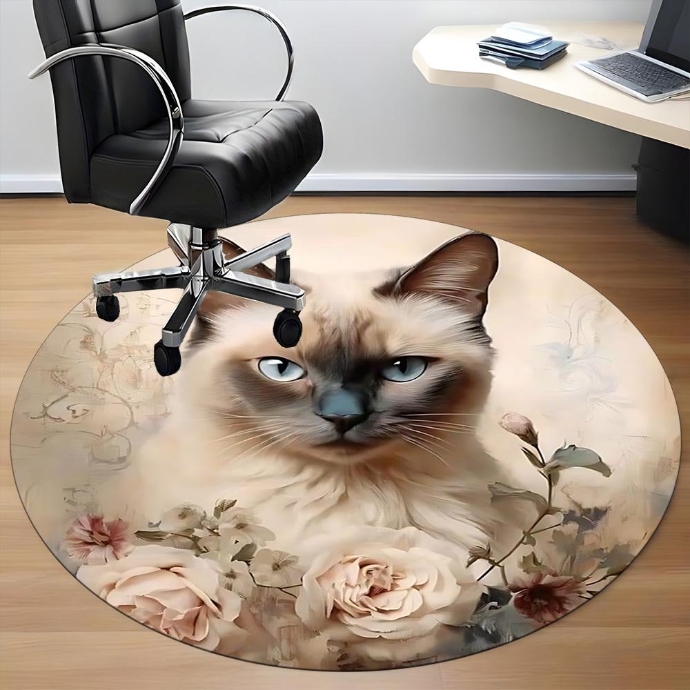1pc Cat Floral Decor Office Round Rug, Carpet for Office, Gaming, Lightweight Round Floor Mat yy260208086