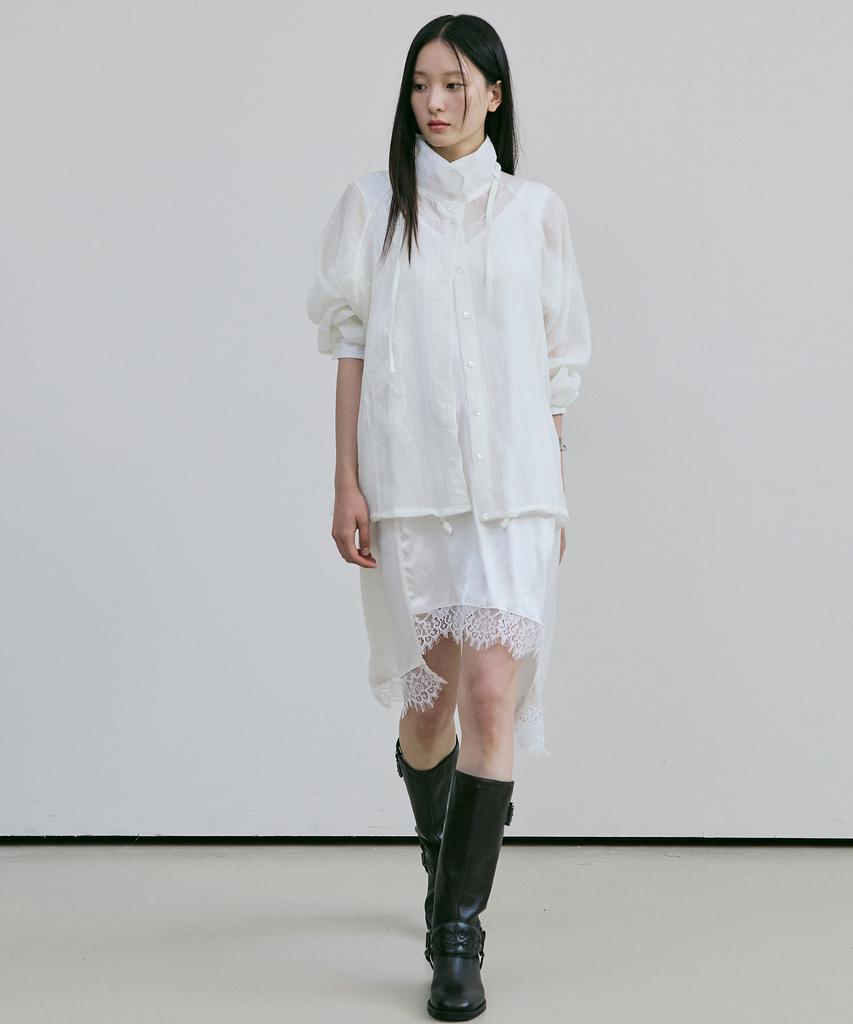 Beleudeunua Lace Trim Satin Dress (White)