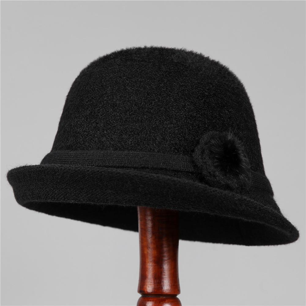 Hat Female God Mother Knitted Bucket Hat Velvet Warm Basin Hat Grandma Wool Hat Cold Proof