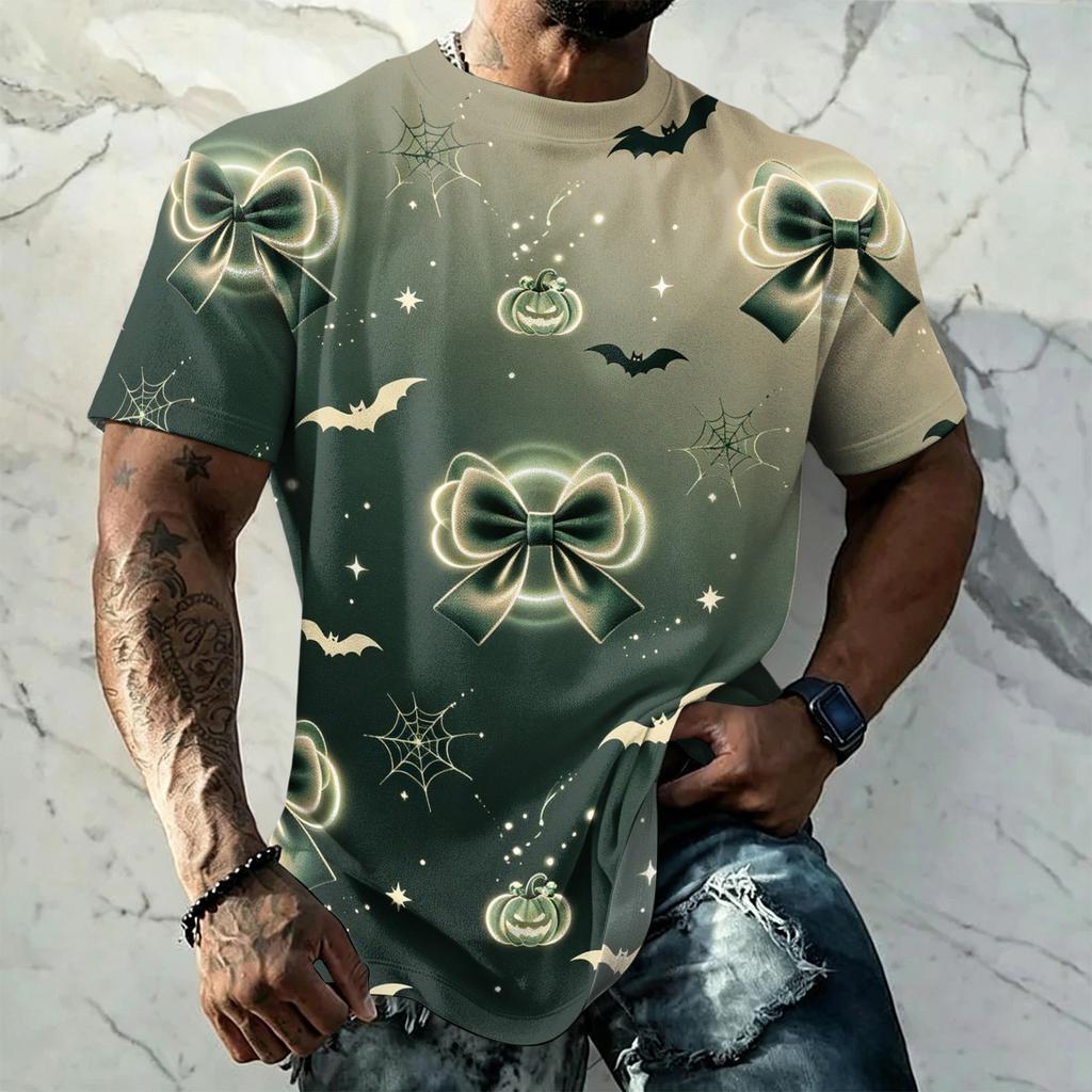 Men's Halloween Vintage Short Sleeve T Shirt Loose Fit Breathable Summer Sports Streetwear Casual Everyday Top with Spider Web Bat Moon Print