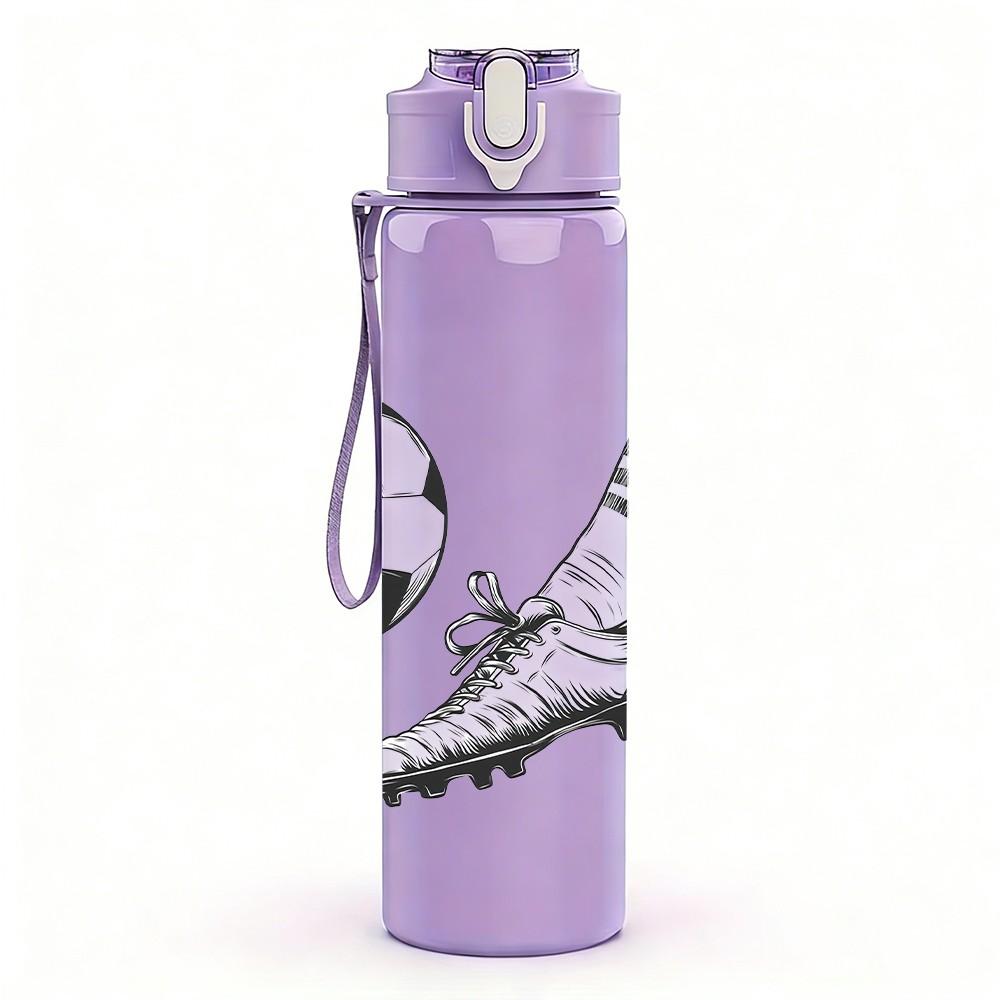 1PC Soccer Shoe And Ball Pattern 750ml Color Plastic Sports Water Bottle Leakproof Flip Straw Lid Suitable for Sports Office Home Use