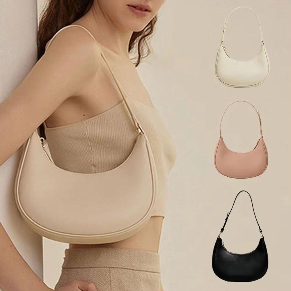 PU Leather Ladies Handbag Simple Armpit Bag Portable Half Moon Underarm Bag  Women