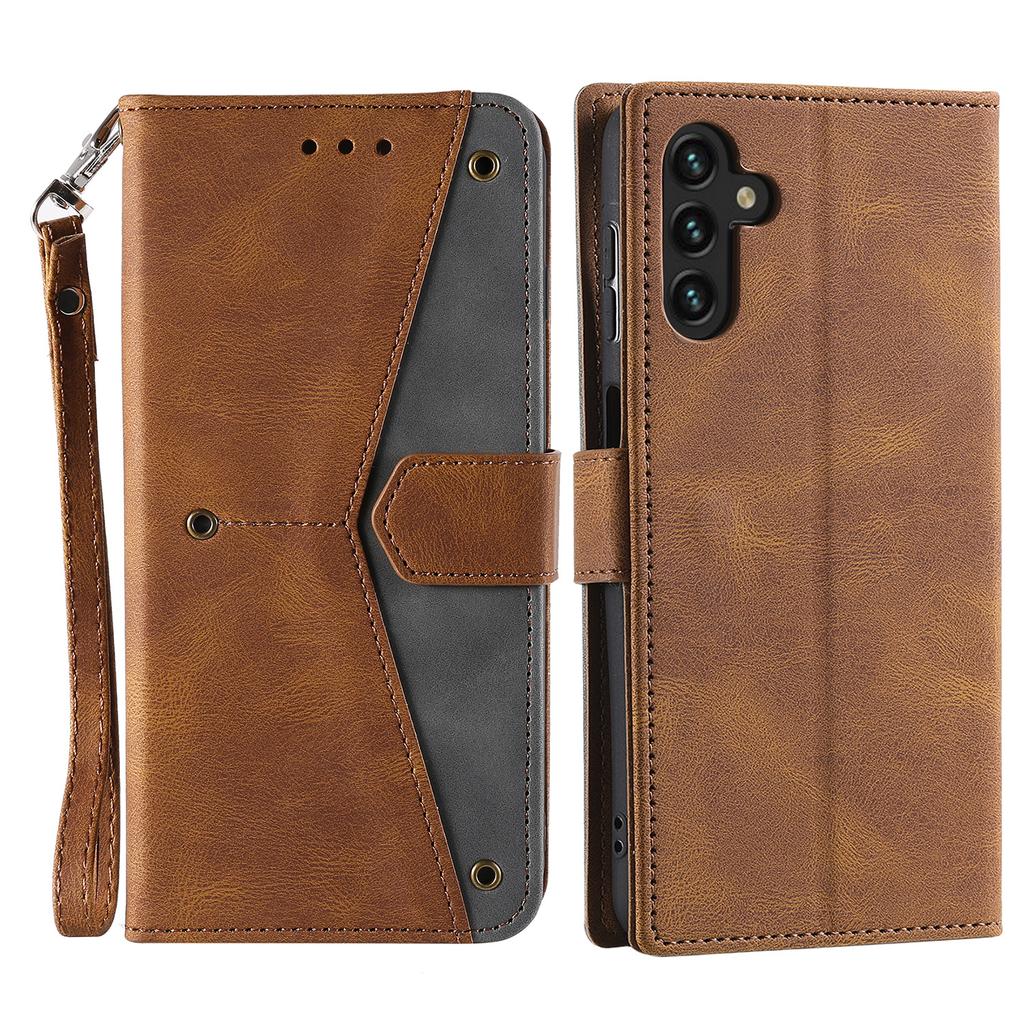 For Samsung Galaxy A16 5G/A16 4G Leather Case Splicing Stitching Wallet Stand Phone Cover with Strap