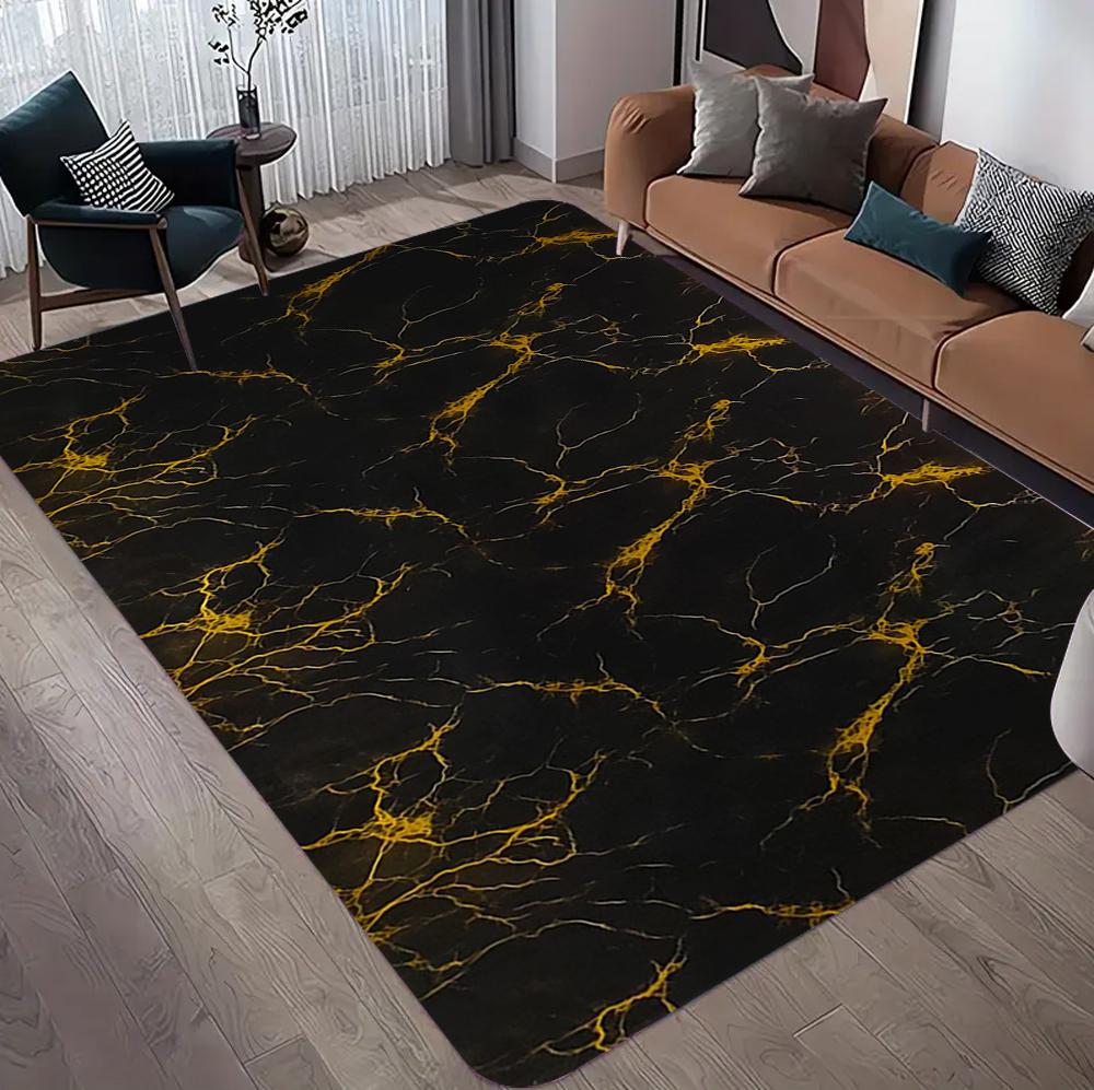 Luxury Black Marble Carpet Living Room Decoration Home Bedroom Sofa Soft Fluffy Rugs Office Coffee Tables Foldable Floor Mats