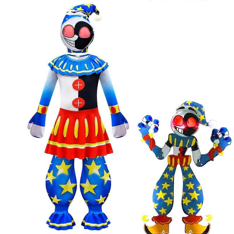 Sun Moon Clown Halloween Cosplay Jumpsuit Costume with Headpiece for Kids Stage Performance