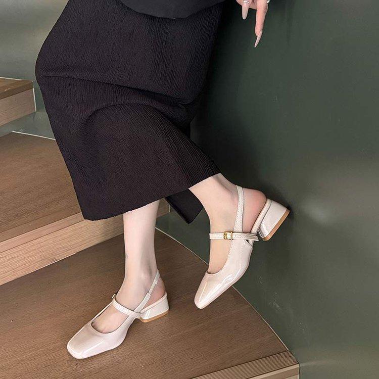 French Bag Head Sandals Women's Shoes Spring and Summer 2025 New Square Head Black Mary Jane with Skirt Temperament Single Shoes