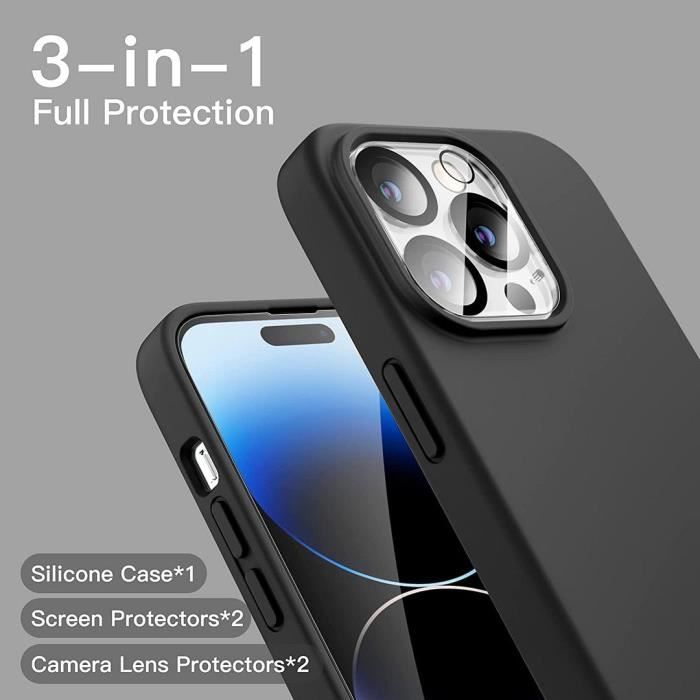 Case for iPhone 14 Pro Max TPU Black + 2 Tempered Glasses and 2 Rear Camera Protectors