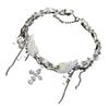 Silver Wing Crucifix Tassels Leather Choker Necklace Adjustable Length Clavicle Chain Stylish Accessory for Trendy Youth