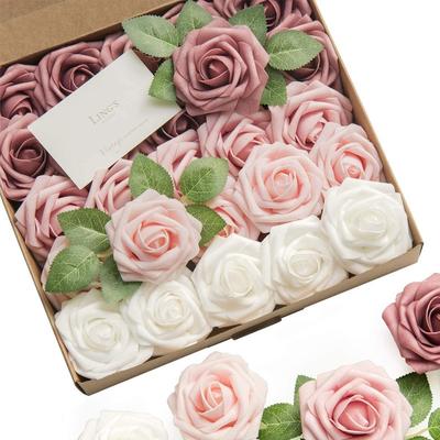 25 buc. Trandafiri cu aspect real, cu tulpină Trandafiri artificiali, capete de flori pentru bricolaj, buchete de nuntă, aranjamente centrale, decorațiuni pentru petreceri.