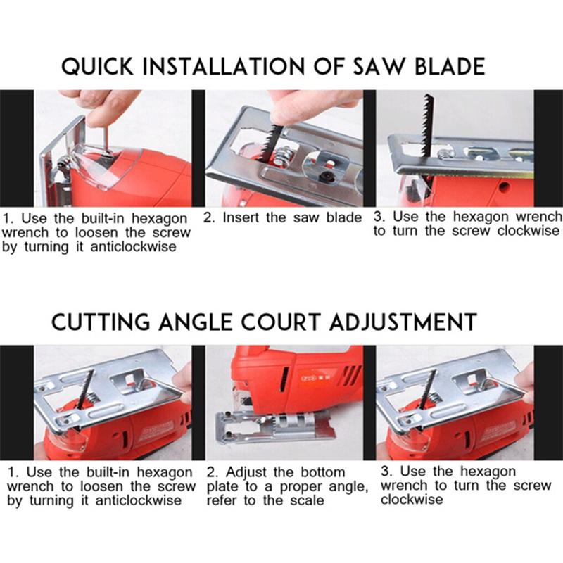 220-240V Jig Saw 6 Variable Speed Multifunction Electric Saw Jigsaw Adjustable Angle Cutting Metal Wood Aluminum Jigsaw Power Tool