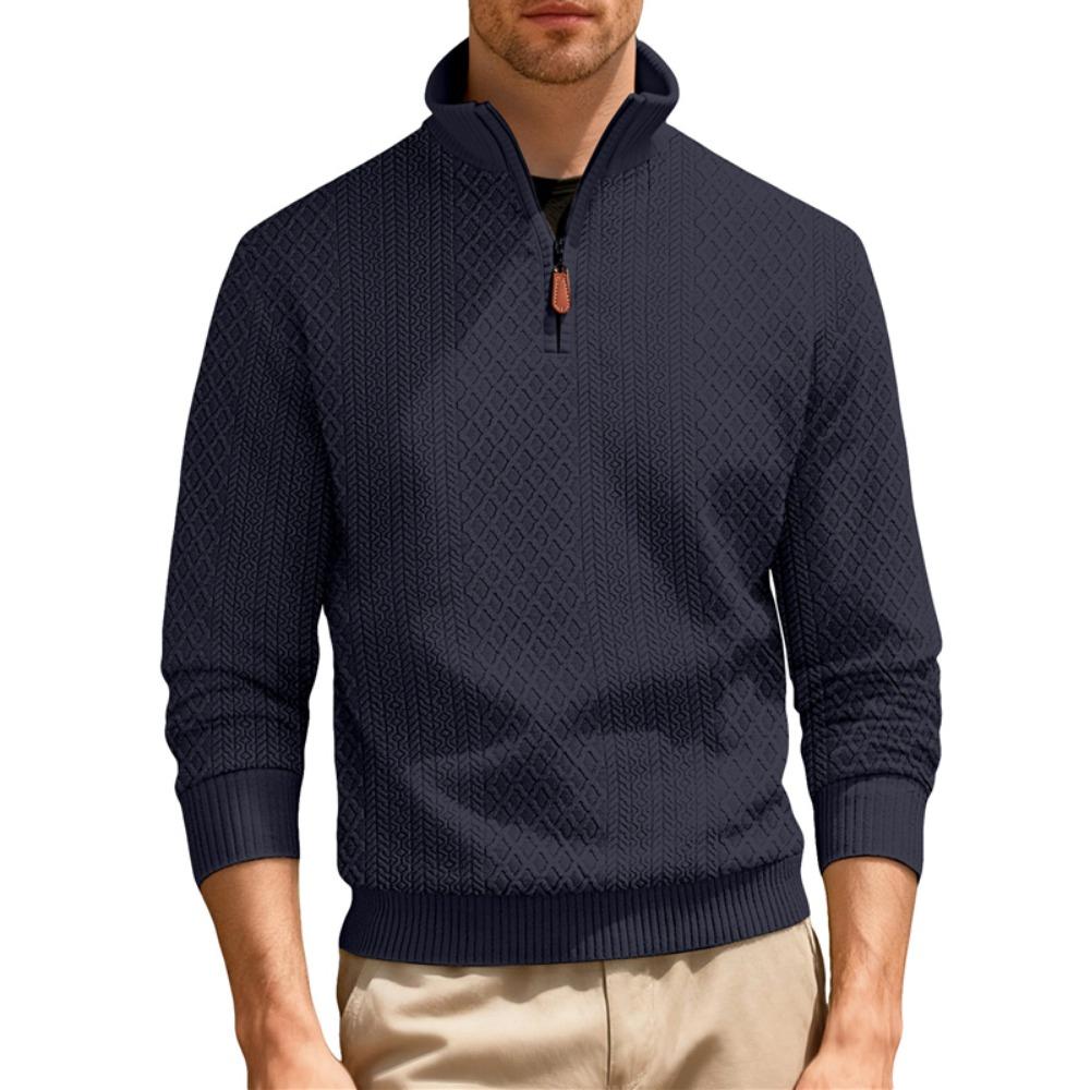 New American Fashion Men Sweatshirts Casual Loose Stand Collar Zip-up Long-sleeved Pullover Leisure Jacquard Solid Color Tops