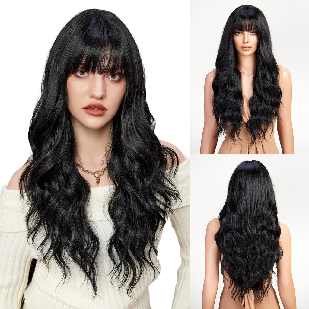 Qi Bangs Platinum Barbie Wind Big Wave Long Curly Hair Fluffy Facial Wig Full Headgear Wig