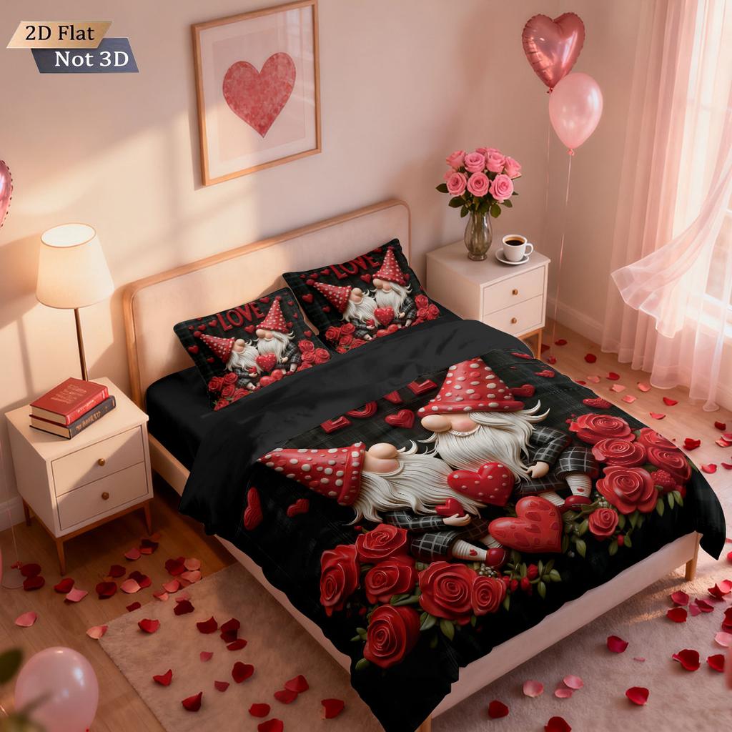 3-teiliges Romantisches Valentinstag Rote Rose Goblin-Druck kernloses Bettbezug-Set Mehrere Größen Schlafzimmer-Bettwäsche Feiertagsdekoration