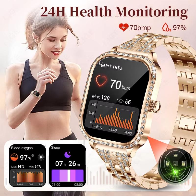 2025 New Smart Watch Women 1.75" HD Display Heart Rate Monitor IP68 Waterproof Sports Fitness BT Call Smartwatch For Lady Gift