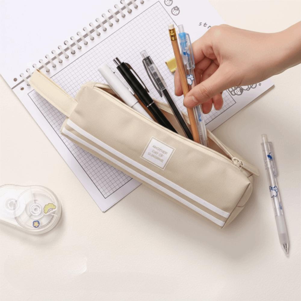 Solid Color Large Capacity Pencil Case Portable Stationery Organizer Storage Bag  School