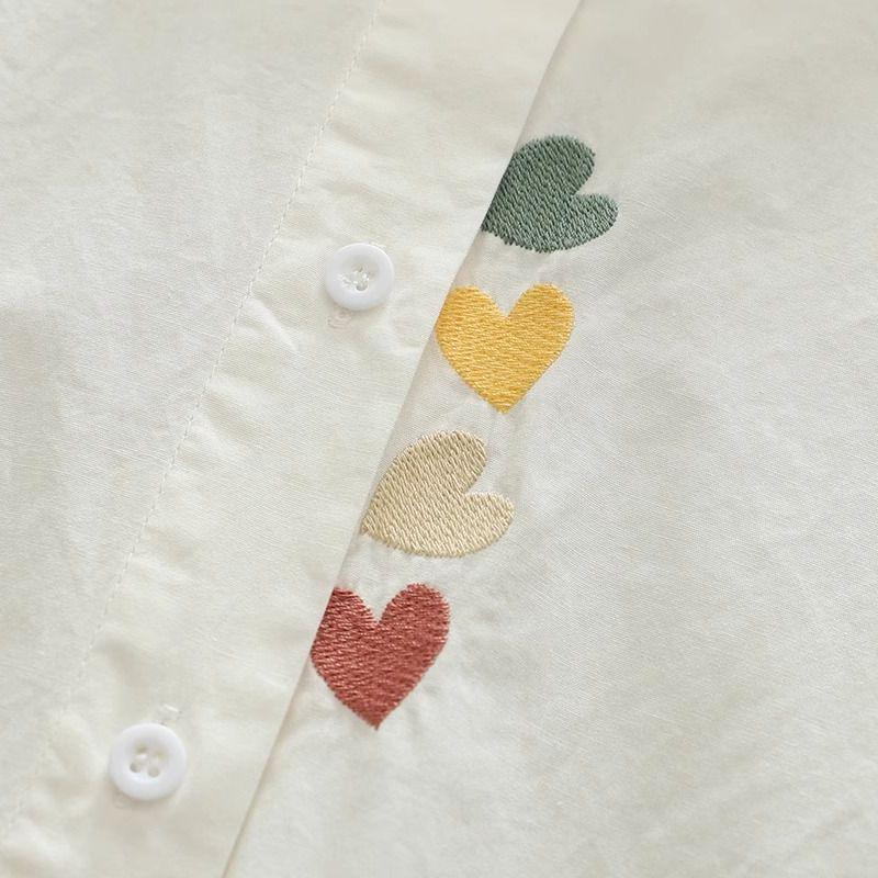 2025 Spring & Autumn Women's Embroidered Long Sleeve White Shirt - Fresh, Versatile, Age-Reducing Student Fashion