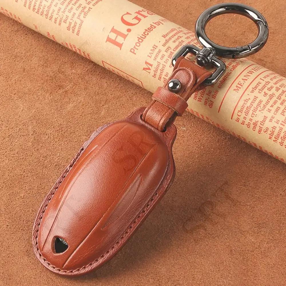 Car Sticker Tesla Fit For Tesla Model 3 S Y Model3 ModelY ModelS 2018-2023 Car Accessories Fashion Key Leather Case KeyChain Aut