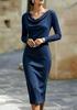 Vestido de manga larga con cuello de oscilación nuevo para otoño e invierno 2026 estilo europeo y americano con estampado de cadera temperamento para ir al trabajo cintura y delgado para mujer
