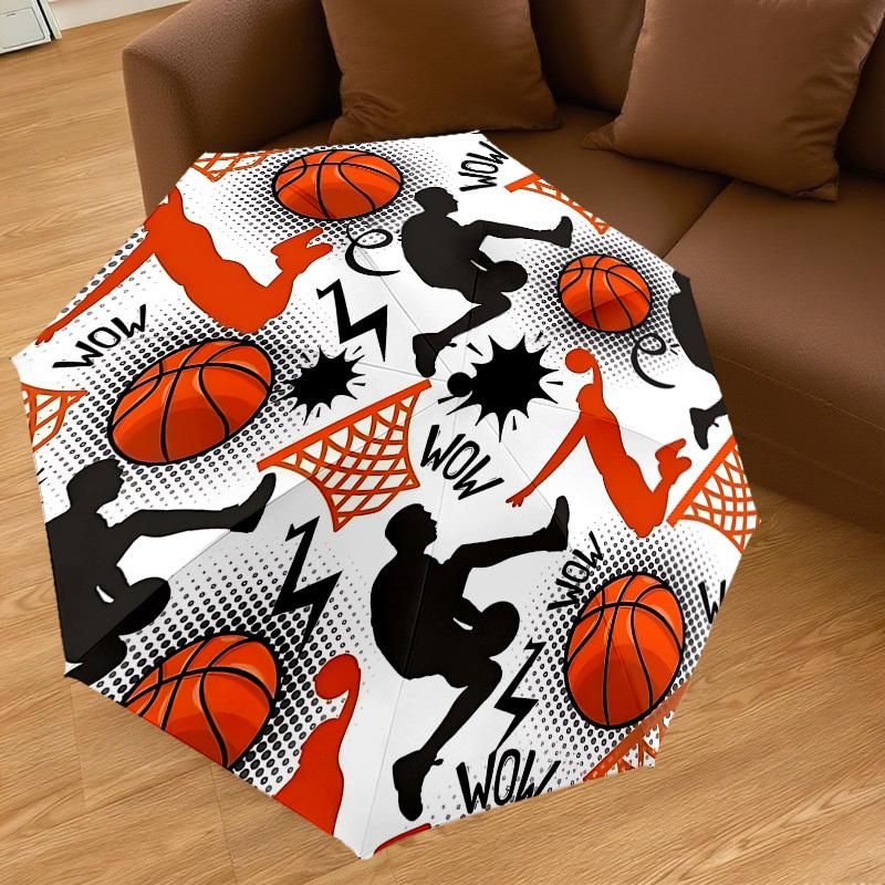 1PC Basketball HoopAutomatic Open/Close Umbrella with Windproof, 8-Rib Sturdy Canopy, Durable Ribs, Fashionable Design, Outdoor Accessory, Fun Prin, H
