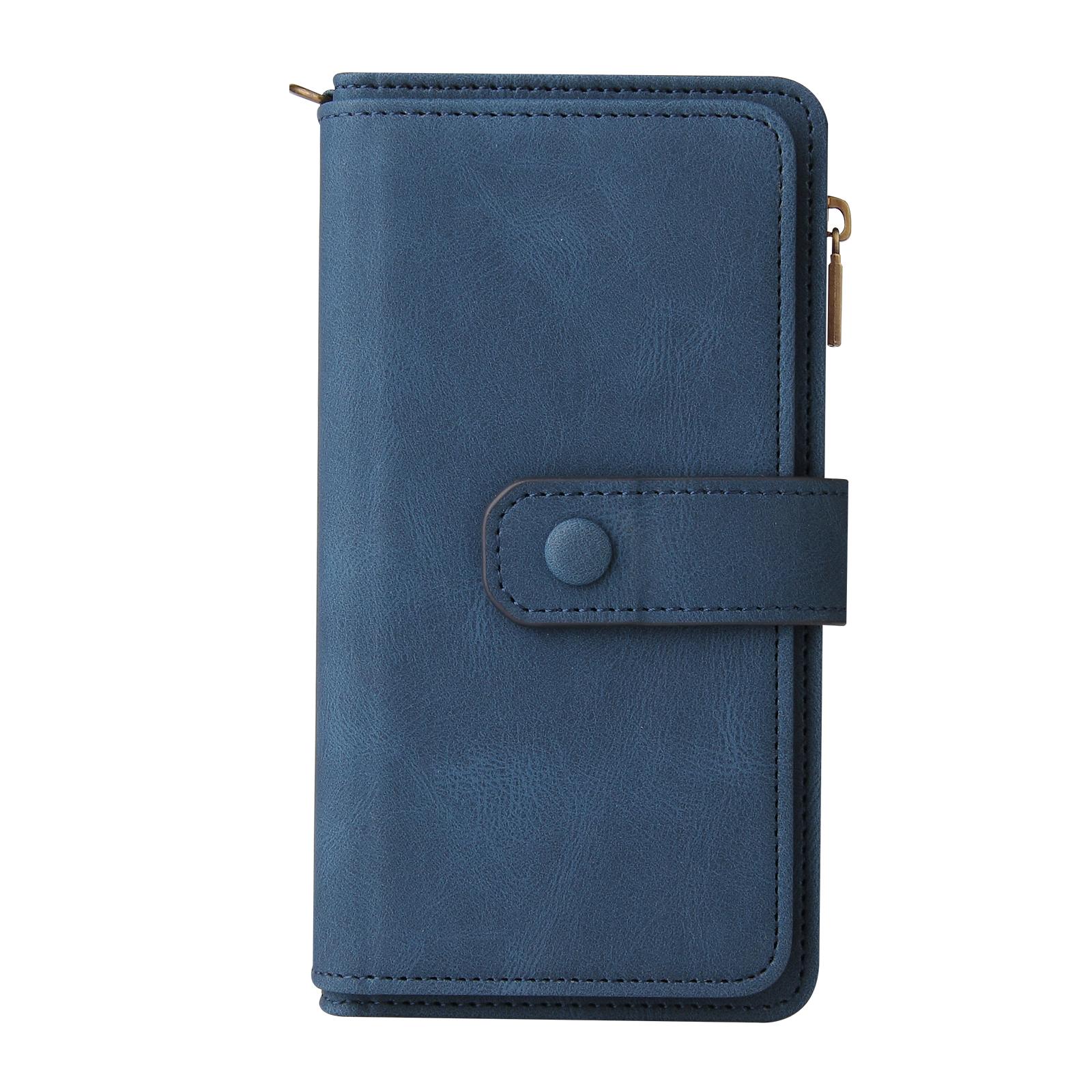 

For Samsung Galaxy A53 5G Zipper Wallet Case with 15 Card Slots and Strap Leather Phone Cover Blue