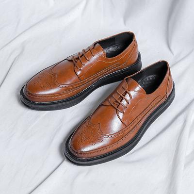 Fashion Brand Block Carved Leather Shoes Men's Pointy Oxford Shoe Business Official  Wedding Shoes Soft Man Dress Leather Casual Shoes