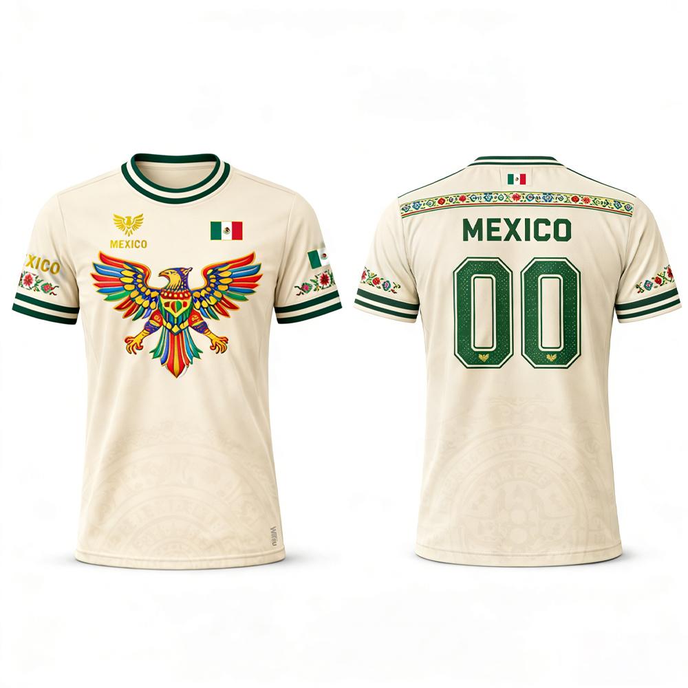 Mexiko Flagge Print T-Shirt Schnelltrocknendes Fußballtrikot Unisex Benutzerdefinierte Nummer XL