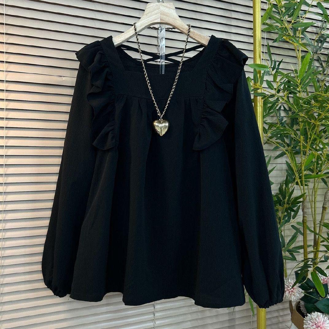 

Шикарная женская рубашка больших размеров с оборками и квадратным вырезом - Элегантный и сексуальный дизайн для весны и осени 6XL (90-100 kg)