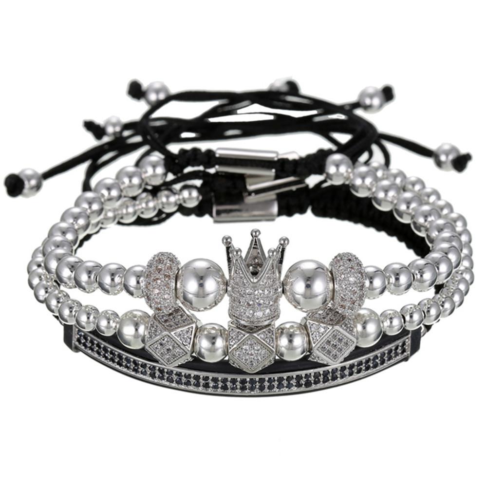 Fashion creative copper bead woven micro-inlaid zircon high crown bracelet double row diamond crescent combination bracelet bracelet set