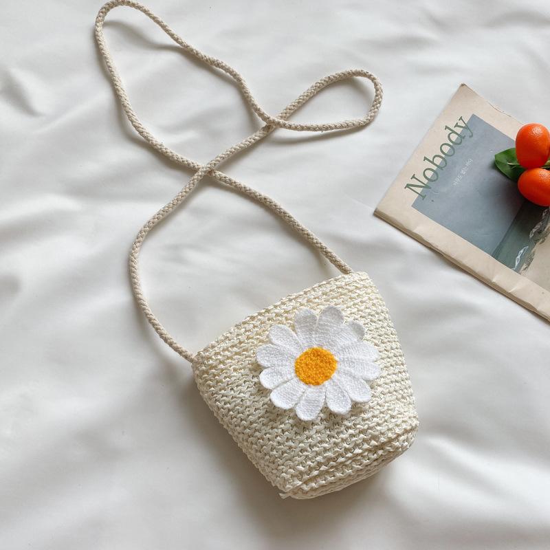 Sacs pour enfants, sacs en paille, sacs de vacances à fleurs, nouveaux sacs messagers seau de plage mode tendance pour filles