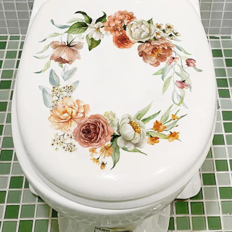 1pc Flower Toilet Stickers Bathroom Seat Cover Sticker Self-adhesive Removable Waterproof PVC Sticker Refrigerator Posters