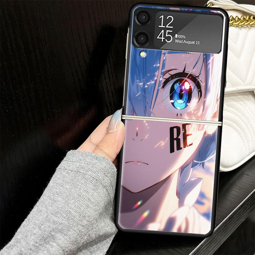 R-Rem Re Zero Anime Case for Samsung Galaxy Z Flip7 Flip6 Flip5 Flip4 Flip3 5G Hard Phone Shell Z Flip 7 6 5 4 3 Black Cover