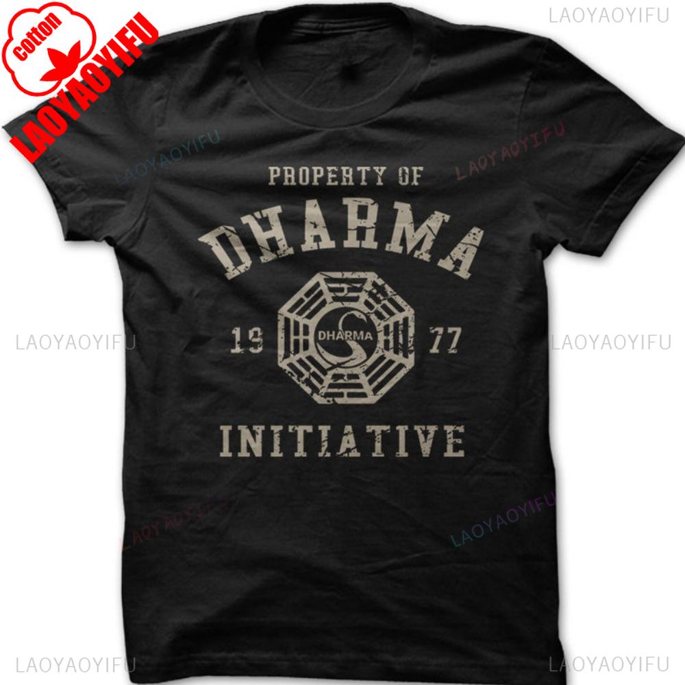 ZX Tee DHARMA Initiative 1977 TV Show LOST Printed Cotton T-shirt Short-sleeve Round Neck Regular Fit Clothes Comfortable Tops